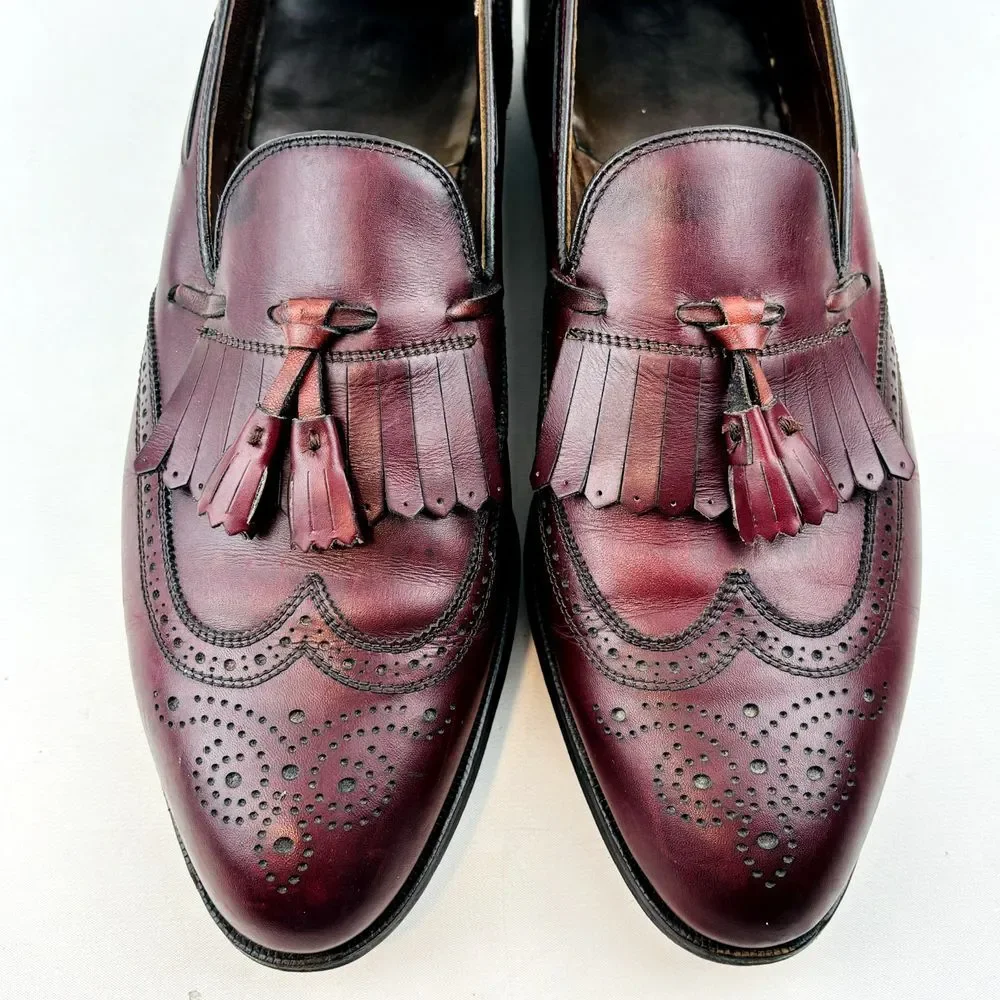 Wright Kiltie Tassel Wingtip‎ Loafer Mens 11 Burgundy Leather Slip On Whippet II